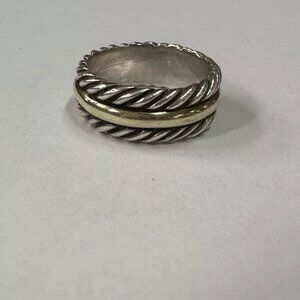 SOLD! David Yurman 14k Yellow Gold & Sterling Silver Chevron Band Ring Size 9